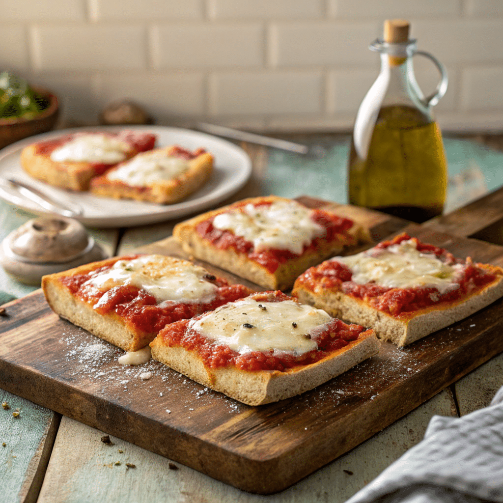 authentic-sicilian-pizza-serving Sliced authentic Sicilian pizza served on a wooden board