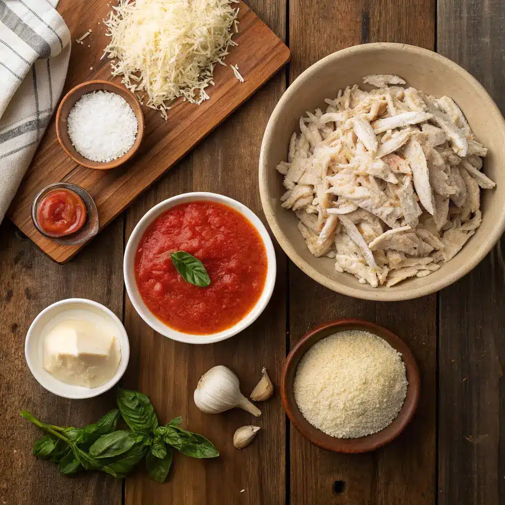 Chicken Crust Pizza Recipe: Irresistible, Easy, Low-Carb Comfort You’ll Love 38 Ingredients for chicken crust pizza recipe on an old wooden table