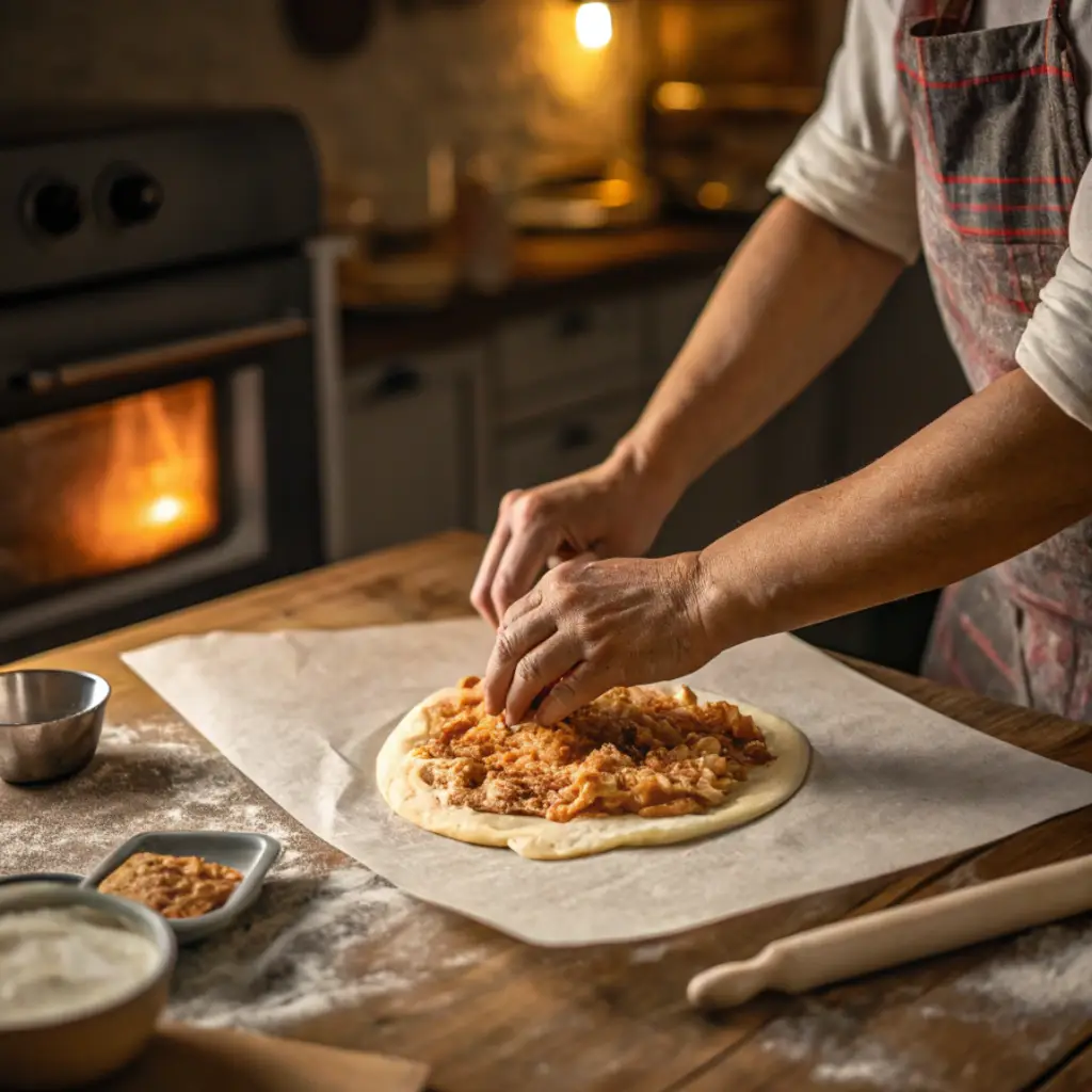 chicken-crust-pizza-prep Shaping and baking the chicken crust pizza with Nonna’s hands
