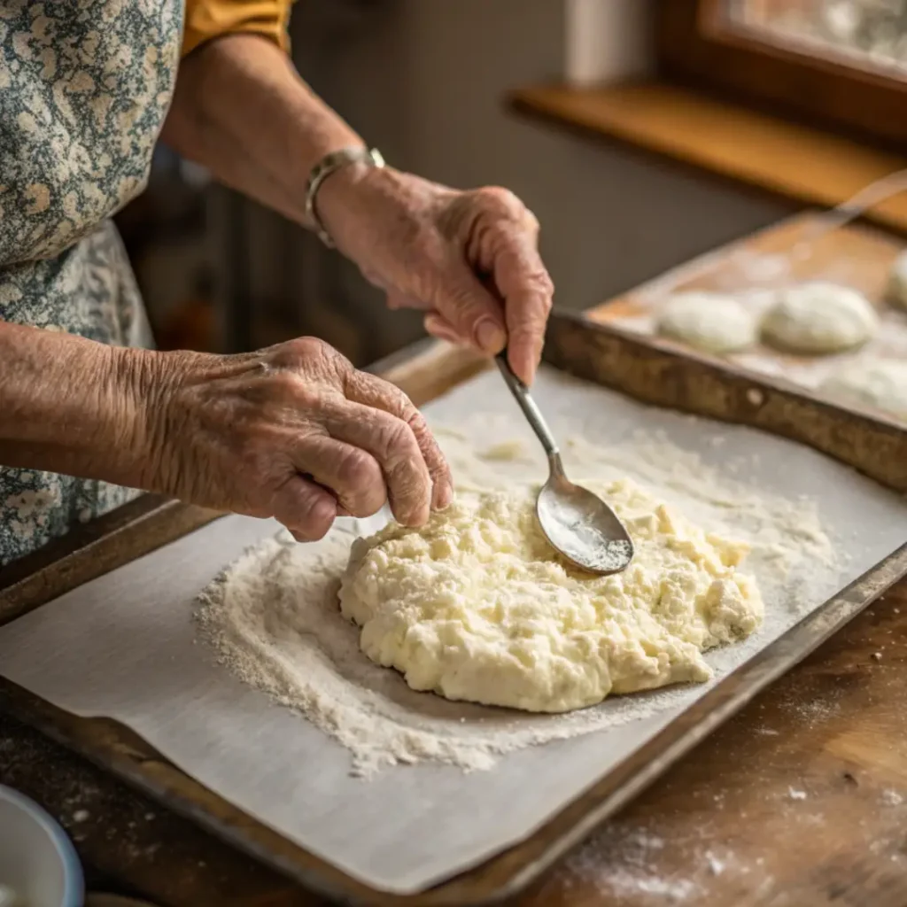 Cottage Cheese Pizza Crust: A Heartfelt, Easy, Unexpected Delight 41 Pressing cottage cheese dough onto parchment with a spoon