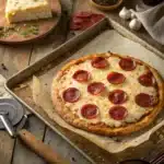 Cottage Cheese Pizza Crust: A Heartfelt, Easy, Unexpected Delight 40 Cottage cheese pizza crust topped with melted cheese and sliced turkey pepperoni