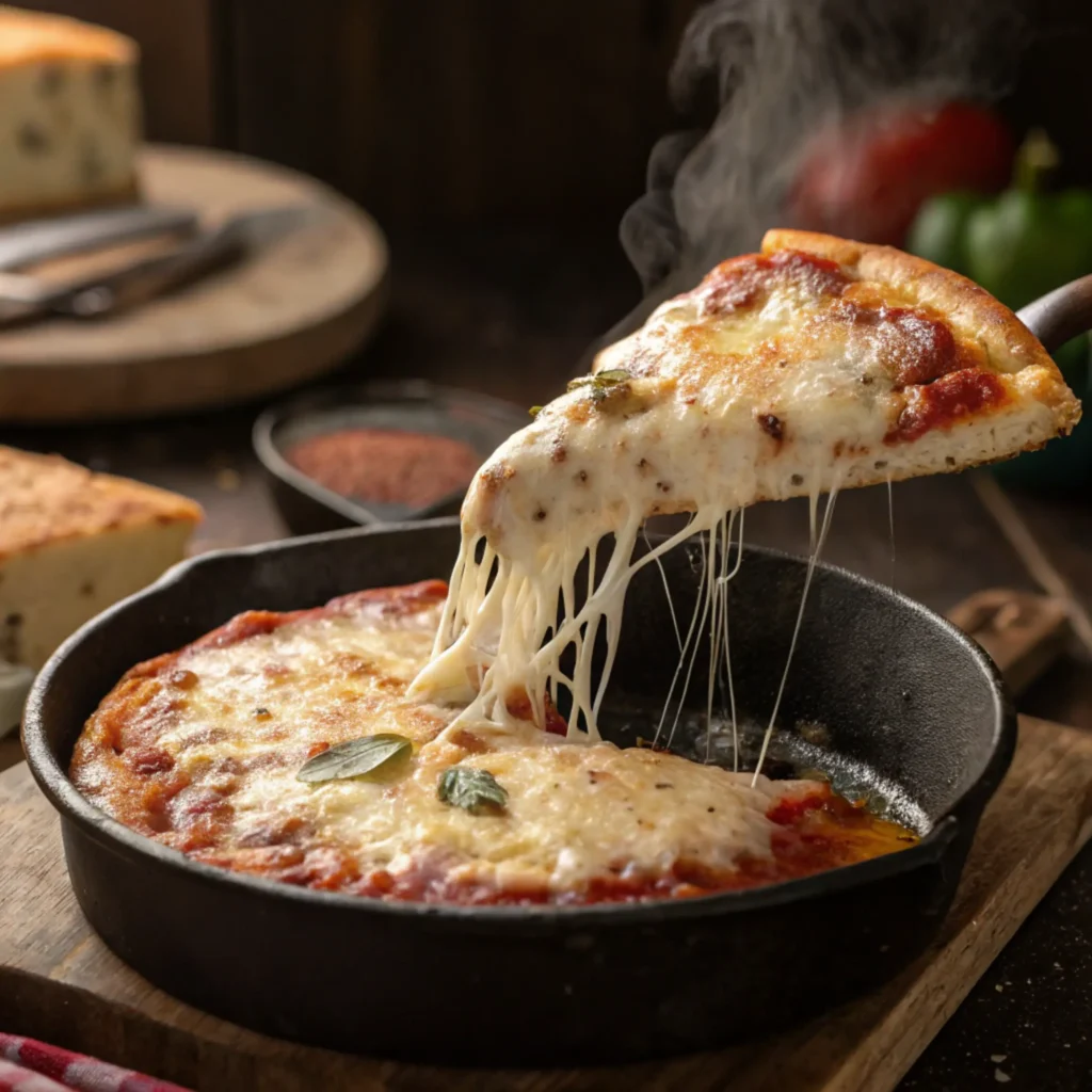 Crustless Pizza Recipe: This Bold, Comforting Favorite Is Pure Magic 43 Slice of crustless pizza recipe being lifted with melty cheese