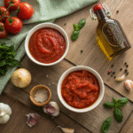 Marinara vs Pizza Sauce: Key Differences, Recipes, and How to Use Each One 67 Homemade pizza sauce and marinara with ingredients around