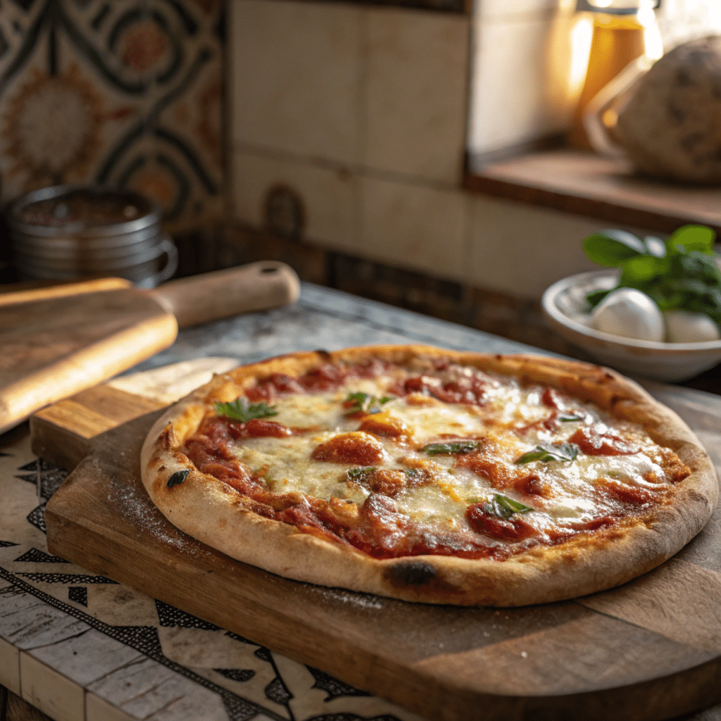how-to-stretch-pizza-dough-baked Baked pizza crust after stretching pizza dough correctly