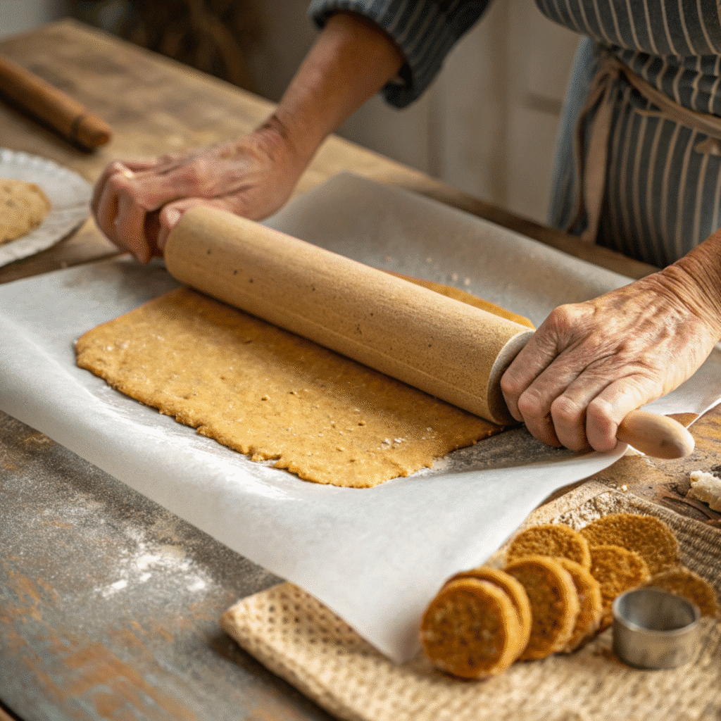 Sourdough Graham Crackers That Bring Back Beautiful Homemade Memories 42 rolling graham cracker dough between parchment paper