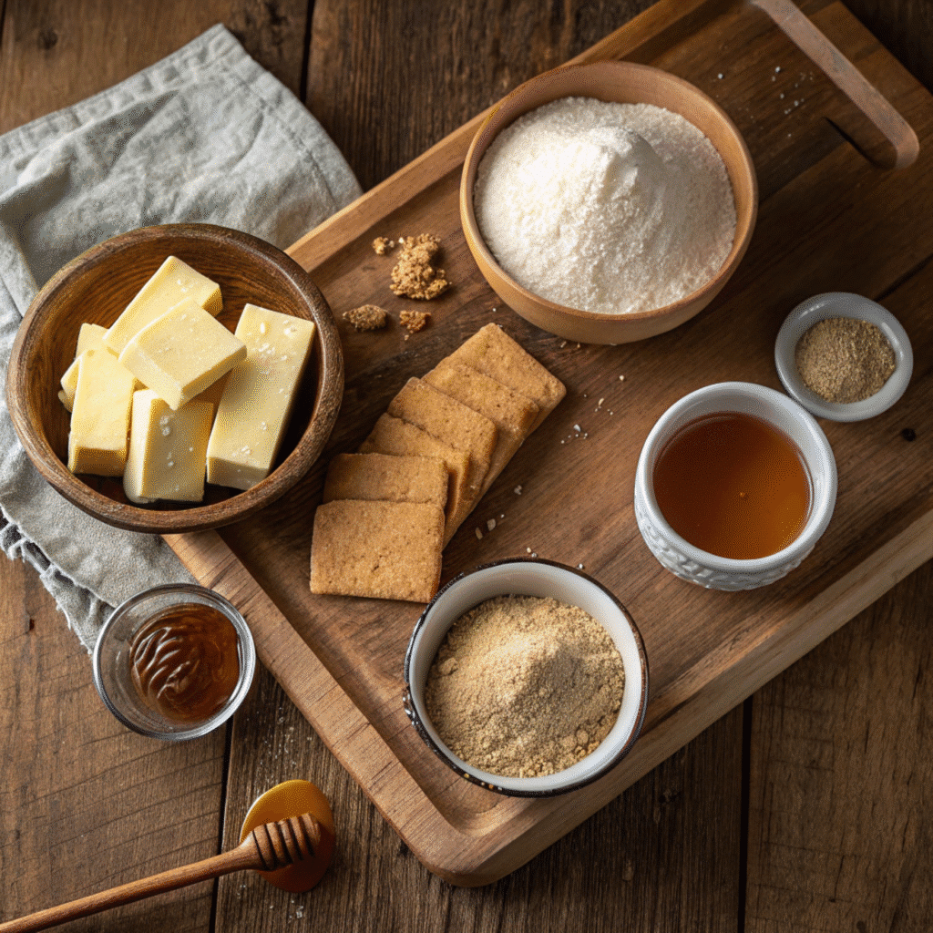 Sourdough Graham Crackers That Bring Back Beautiful Homemade Memories 40 butter, sourdough discard, flour, honey, and sugar on board