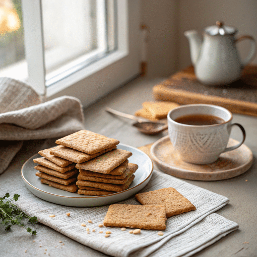 Sourdough Graham Crackers That Bring Back Beautiful Homemade Memories 43 sourdough graham crackers on a plate with tea