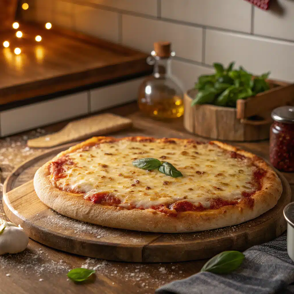 Air fryer frozen pizza cooked to golden perfection