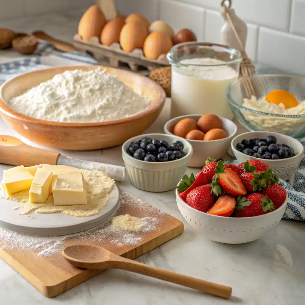 fruit-pizza-recipe-ingredients Ingredients for fruit pizza recipe on a kitchen counter