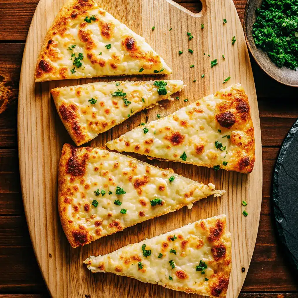 Alfredo Pizza with golden crust and creamy mozzarella