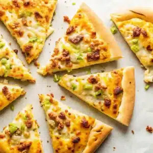 Breakfast pizza recipe with eggs cheese and bacon