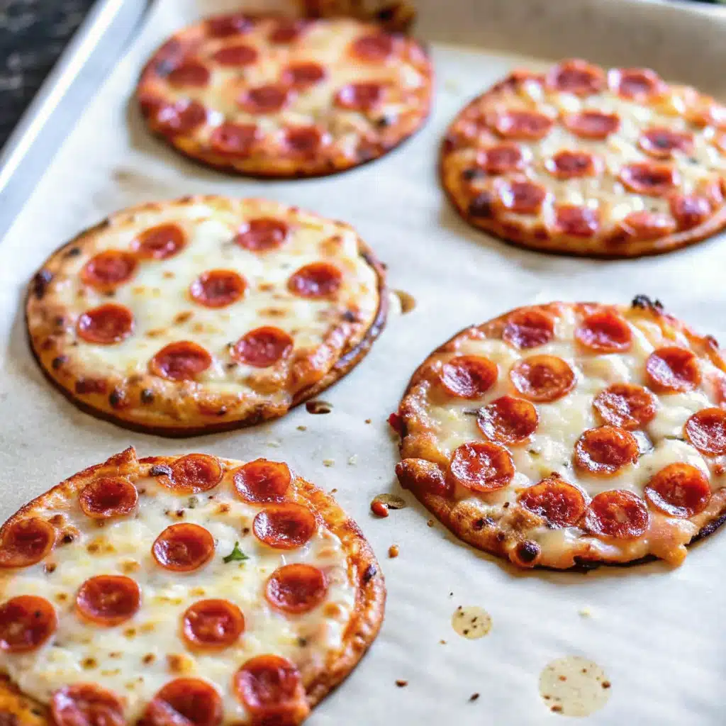 easy mini pizza on a rustic wooden board with melted cheese and fresh toppings
