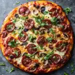 Supreme Pizza Recipe – Easy Homemade Combination Pizza 47 Close-up of Supreme Pizza Recipe with melted cheese and toppings